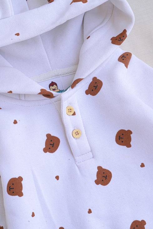 Bear Printed Fleece Hooded Sleepsuit