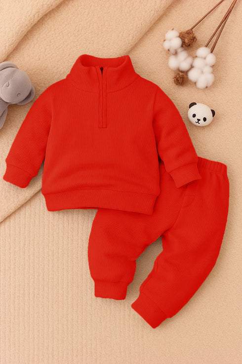 Ribbed High Neck Set (Red)