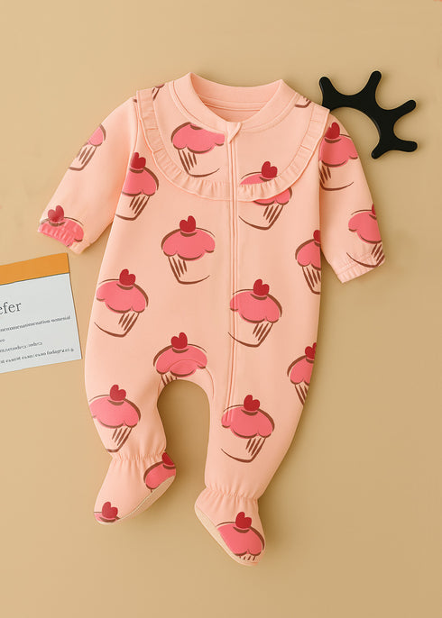 Sweet Treats Frilled Zipper Fleece Footed Sleepsuit