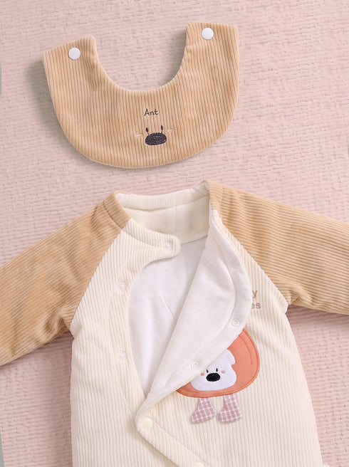 Apple Padded Sleepsuit with Matching Bib (Beige)