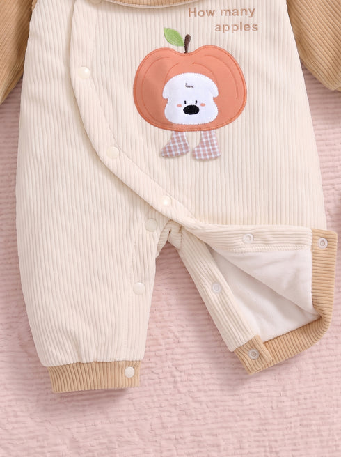Apple Padded Sleepsuit with Matching Bib (Beige)