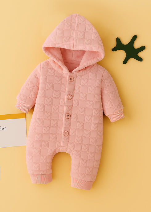 L-Pink Hooded Jacquard Knit Sleepsuit