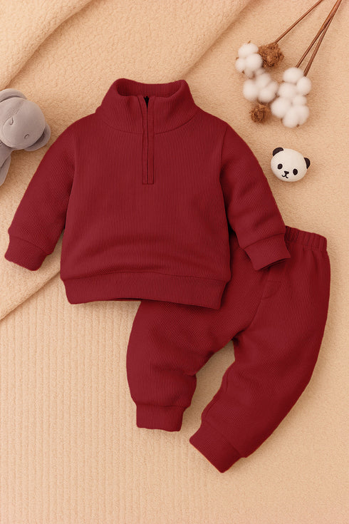 Ribbed High Neck Set (Burgundy)