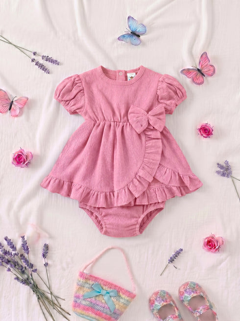 Pink Bella Bow Ruffle Frock Set