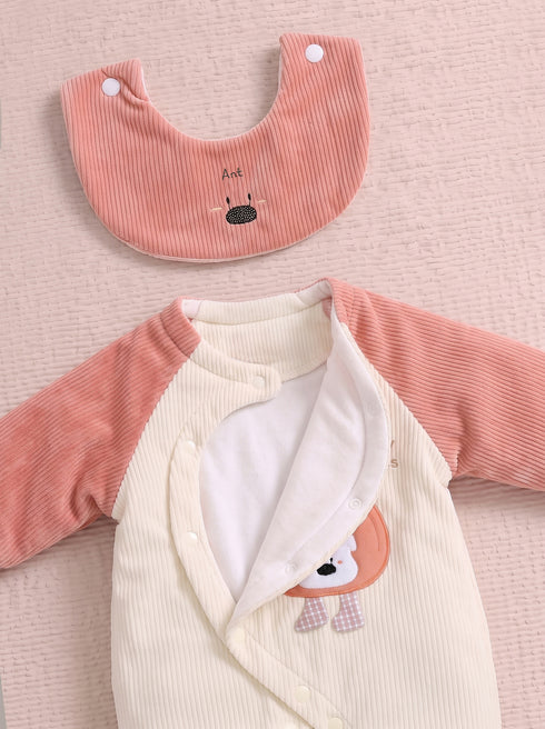 Apple Padded Sleepsuit with Matching Bib (Dusty Pink)
