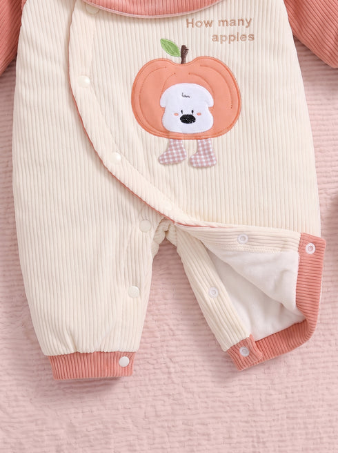 Apple Padded Sleepsuit with Matching Bib (Dusty Pink)