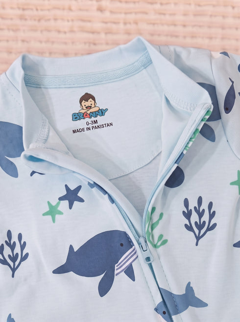 Blue Whale Zip-Up Romper