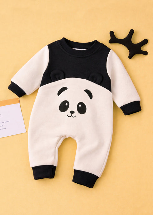 Panda Printed Color-Block Fleece Sleepsuit