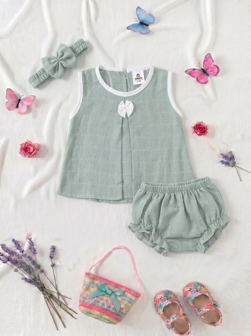 Green Bow Frock Set with Headband