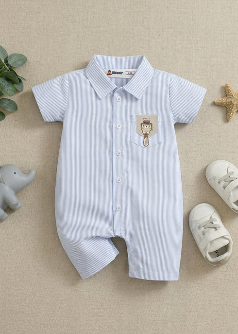 Playful Blue & White Striped Button-Down Romper
