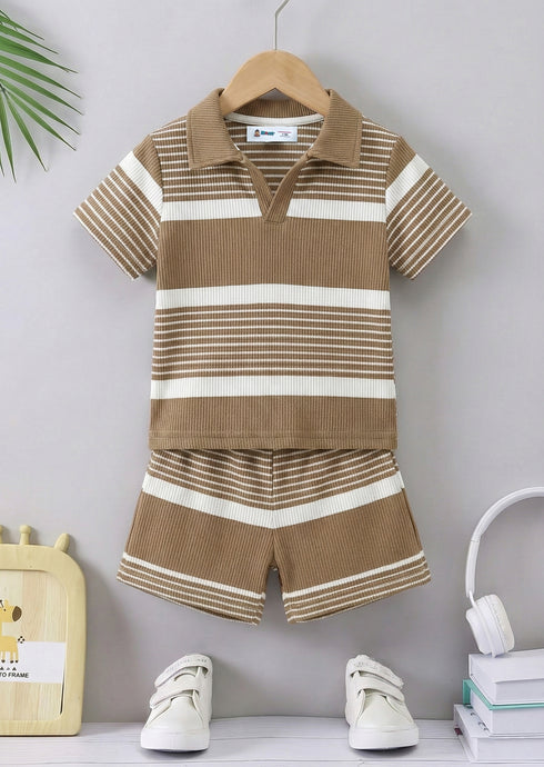 Yarn Dyed Johnny Collar Polo Set