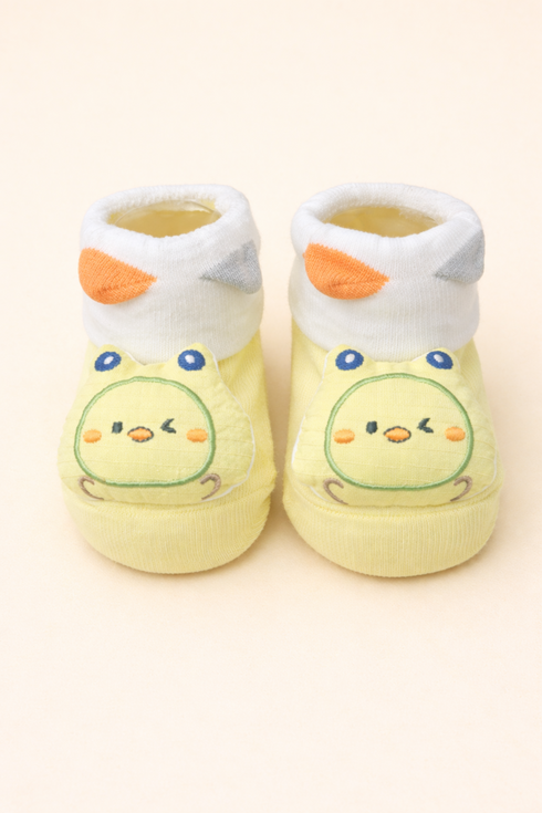 Yellow Cartoon Face Baby Booties