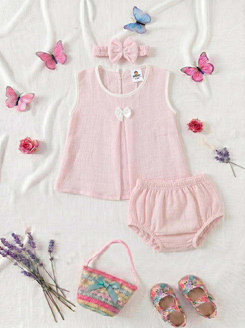Baby Pink Bow Frock Set with Headband