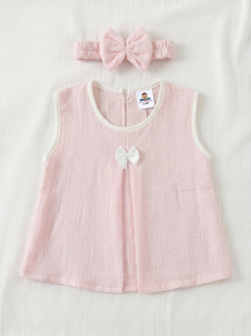 Baby Pink Bow Frock Set with Headband