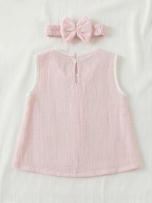 Baby Pink Bow Frock Set with Headband