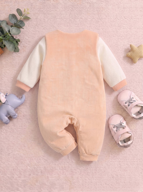 Unicorn Padded Sleepsuit with Matching Bib (Peach)