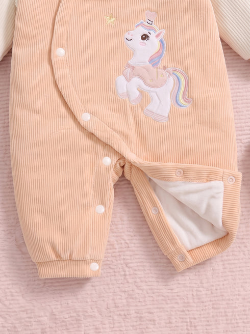 Unicorn Padded Sleepsuit with Matching Bib (Peach)