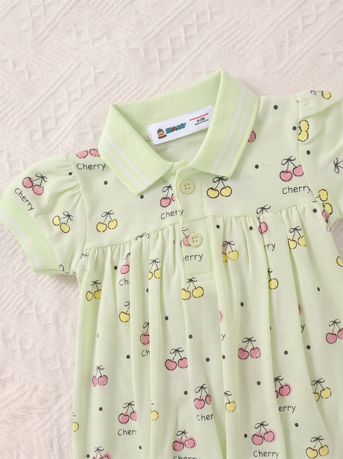Cherry Printed Polo Collar Romper