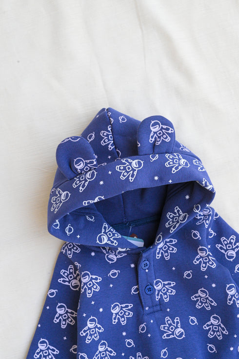 Astronaut Printed Fleece Hooded Sleepsuit