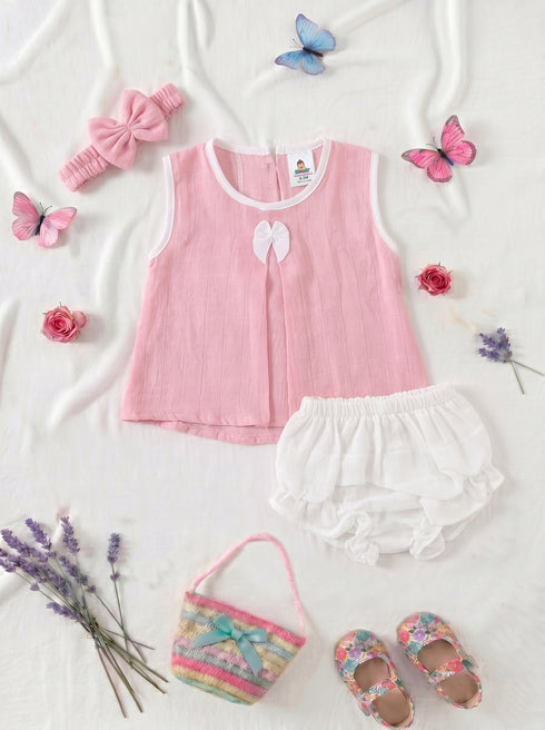 Rosy White Bow Frock Set with Headband