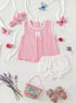 Rosy White Bow Frock Set with Headband