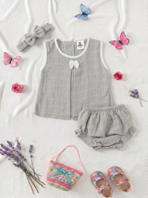 Grey Bow Frock Set with Headband
