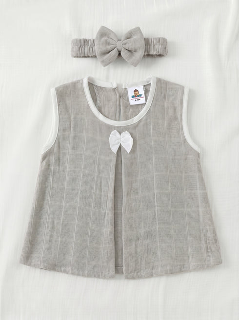 Grey Bow Frock Set with Headband