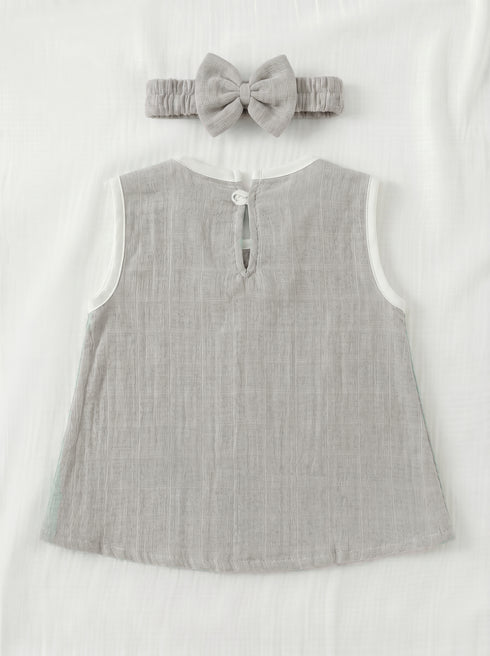 Grey Bow Frock Set with Headband