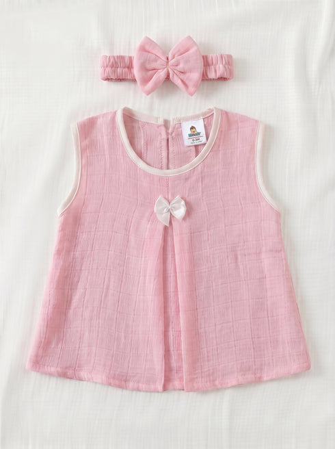 Rosy White Bow Frock Set with Headband