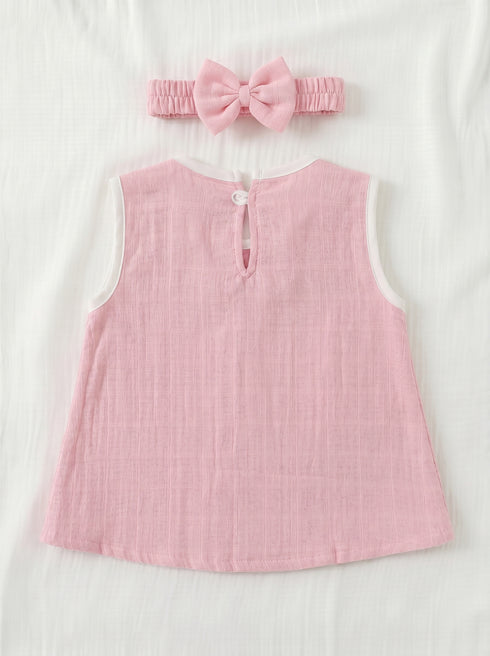 Rosy White Bow Frock Set with Headband