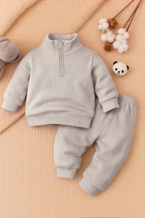 Ribbed High Neck Set (Light Sand)