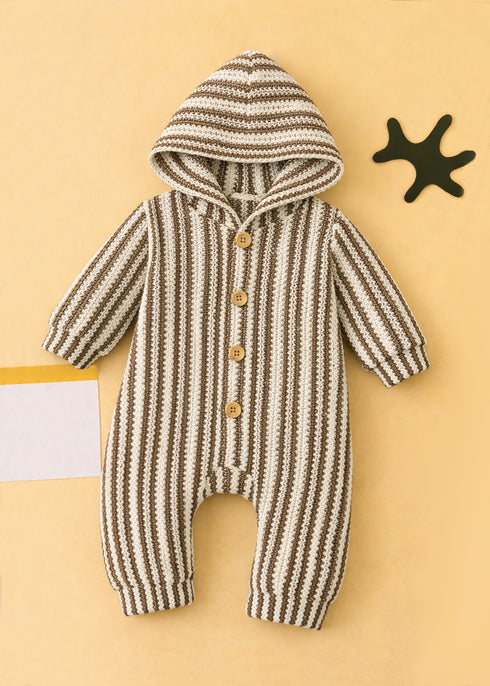 Striped Crochet Knit Hooded Sleepsuit