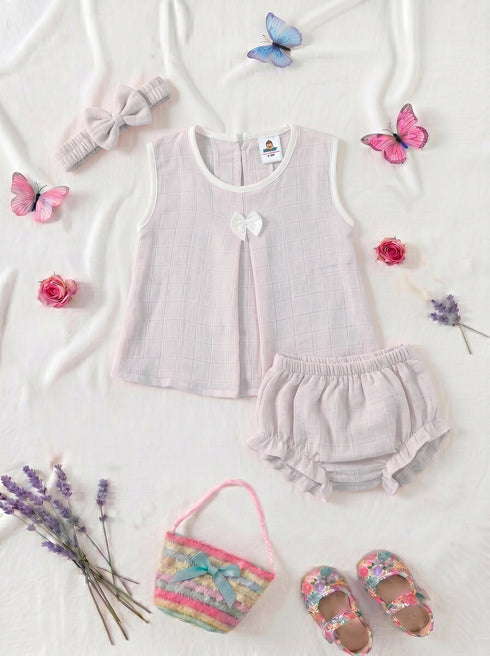 Light Pink Bow Frock Set with Headband