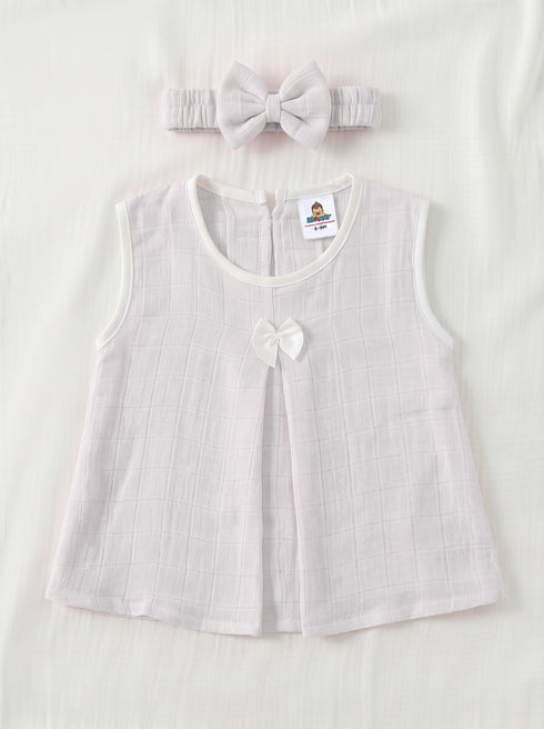 Light Pink Bow Frock Set with Headband