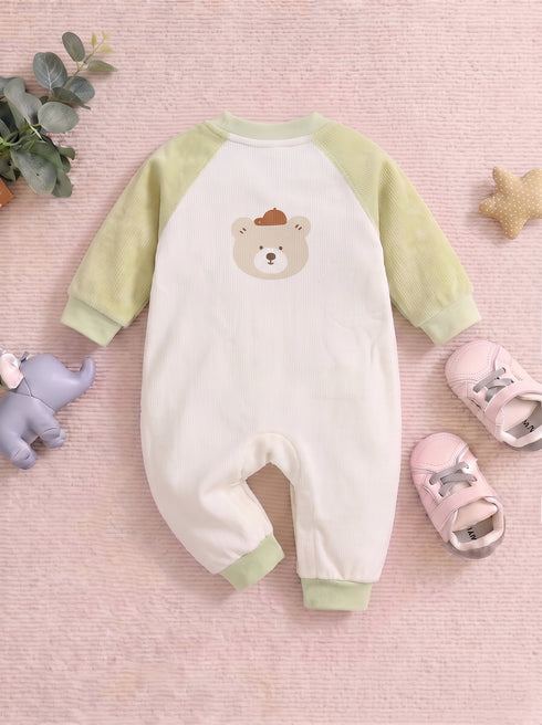 Cute Bear Textured Romper (Green)