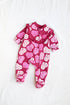 Maroon Leaf Printed Frilled Zipper Fleece Footed Sleepsuit