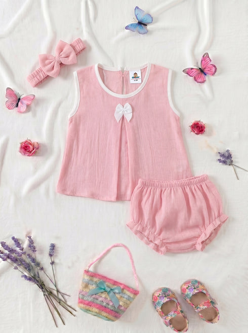 Pink Bow Frock Set with Headband