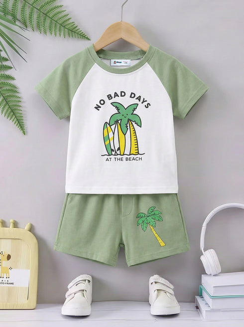 Beach Mood Printed Raglan Interlock Short Set