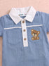 Bear Embroidered Polo Collar Romper (Blue)