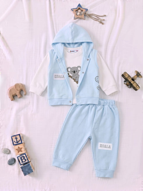 3-Pcs Koala Bear Hooded Vest Pajama Set