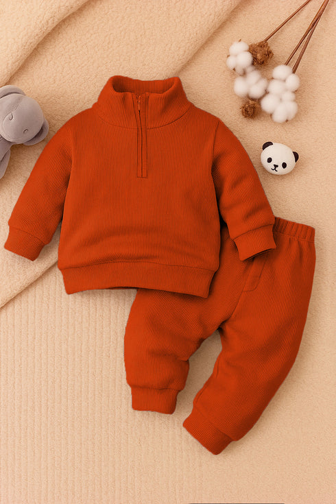 Ribbed High Neck Set (Rust)