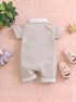 Bear Embroidered Polo Collar Romper (Beige)