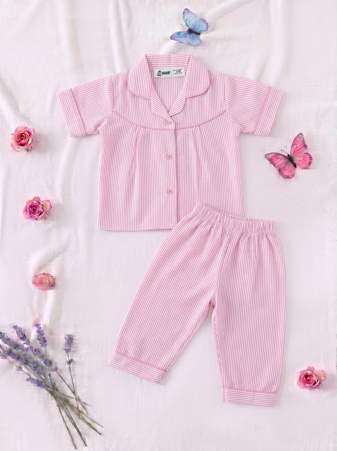 Pink Striped Night Suit Set