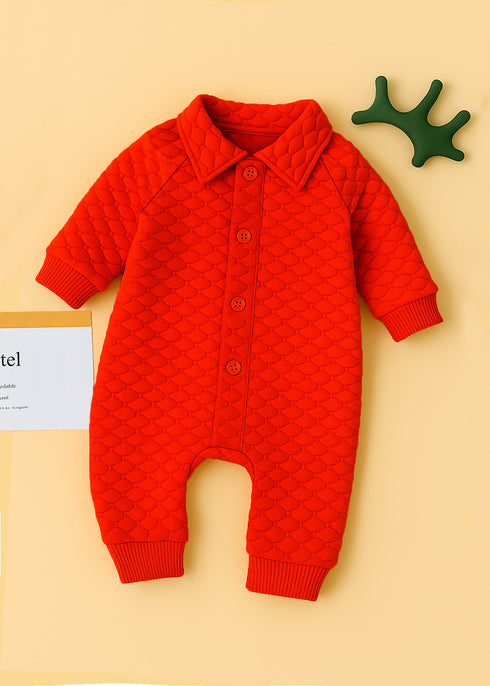 Orange Jacquard Knit Button-Up Sleepsuit