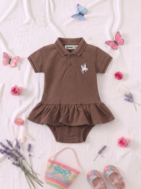 Brown Embroidered Polo Frock Set