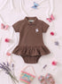 Brown Embroidered Polo Frock Set