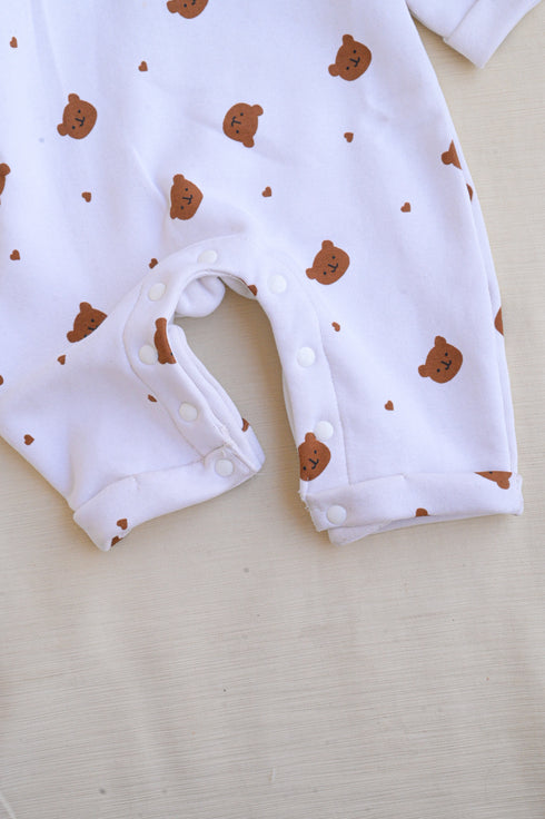 Bear Printed Fleece Hooded Sleepsuit
