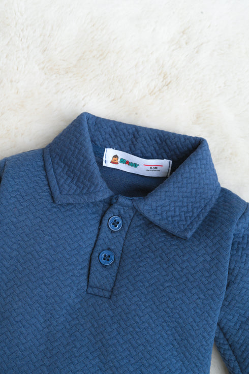 Jacquard Knit Polo Tracksuit Set (Navy)