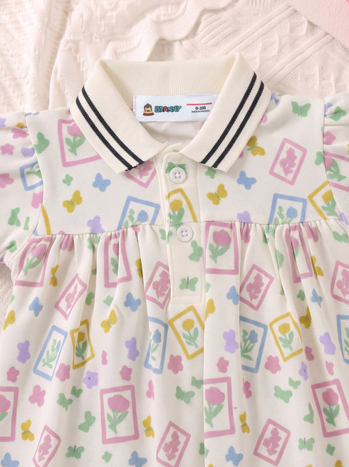 Rainbow Bloom Polo Collar Romper