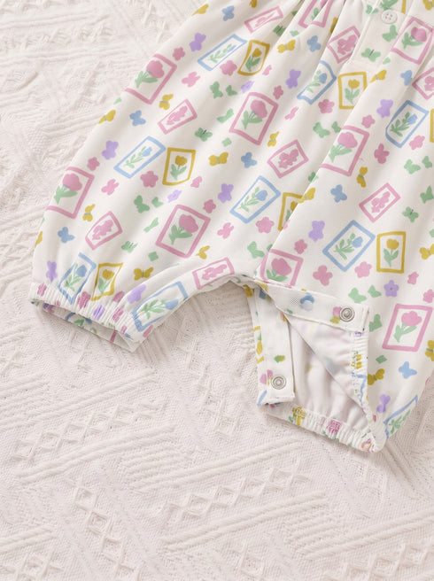 Rainbow Bloom Polo Collar Romper